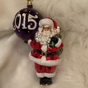Christopher Radko: “My Favorite year” Claus Holiday Ornament with Purple Bauble